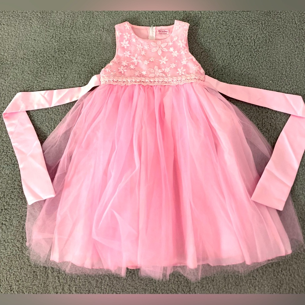 Merry Day Sparkle & Pearls Poofy Formal Pink Celebration Kids Dress Size 6X